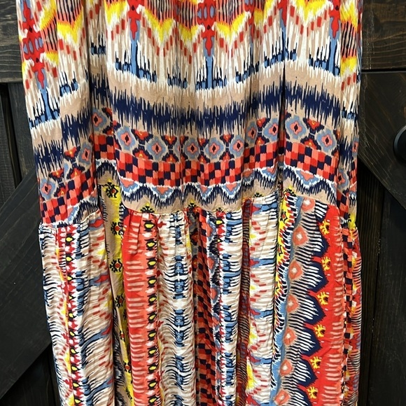 Easel Pleated Maxi Dress L Colorful Boho Ruffle Sleeveless Flowy Spring Summer - Picture 4 of 12